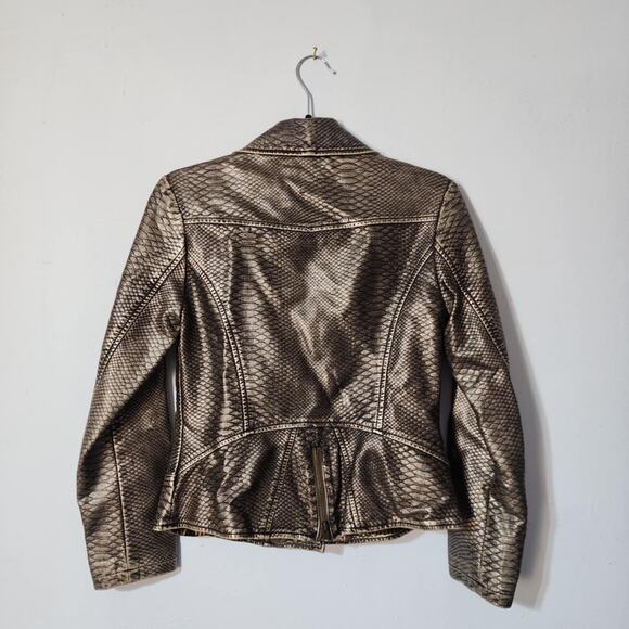 Snakeskin Moto Jacket Warm Tone Bronze Gold Small V Christina - Picture 7 of 10